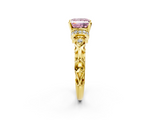 Yellow gold Fancy Pink Princess  Solitaire Diamond Ring with Filigree Band and Four-Prong Setting_2