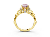 Yellow gold Fancy Pink Princess  Solitaire Diamond Ring with Filigree Band and Four-Prong Setting_3