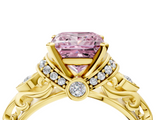 Yellow gold Fancy Pink Princess  Solitaire Diamond Ring with Filigree Band and Four-Prong Setting_4