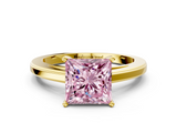 Yellow gold Fancy Pink Princess  Solitaire Diamond Ring with Four-Prong Setting and Classic Band_3