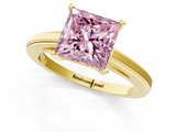 Yellow gold Fancy Pink Princess  Solitaire Diamond Ring with Four-Prong Setting and Classic Band_4