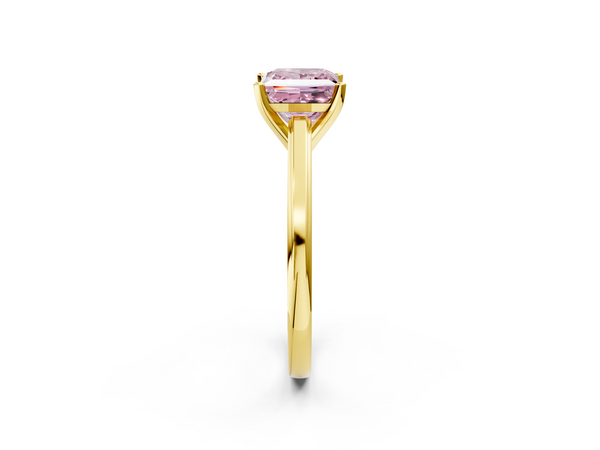 Yellow gold Fancy Pink Princess  Solitaire Diamond Ring with Four-Prong Setting and Classic Band