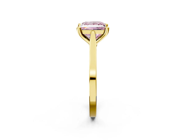 Yellow gold Fancy Pink Princess  Solitaire Diamond Ring with Four-Prong Setting and Tapered Band