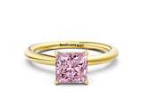 Yellow gold Fancy Pink Princess  Solitaire Diamond Ring with Four-Prong Setting on a Plain Band_20