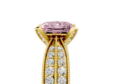 Yellow gold Fancy Pink Princess  Solitaire Diamond Ring with Milgrain Pavé Band and Four-Prong Setting_25