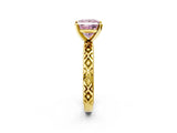 Yellow gold Fancy Pink Princess  Solitaire Diamond Ring with Milgrain and Black Enamel X Pattern Band_53