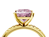 Yellow gold Fancy Pink Princess  Solitaire Diamond Ring with Milgrain and Black Enamel X Pattern Band_55