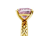 Yellow gold Fancy Pink Princess  Solitaire Diamond Ring with Milgrain and Black Enamel X Pattern Band_56
