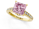Yellow gold Fancy Pink Princess  Solitaire Diamond Ring with Pavé Band and Four-Prong Setting_1