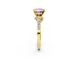 Yellow gold Fancy Pink Princess  Solitaire Diamond Ring with Pavé Band and Four-Prong Setting_2