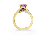 Yellow gold Fancy Pink Princess  Solitaire Diamond Ring with Pavé Band and Four-Prong Setting_3