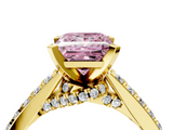 Yellow gold Fancy Pink Princess  Solitaire Diamond Ring with Pavé Band and Four-Prong Setting_4
