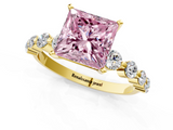 Yellow gold Fancy Pink Princess  Solitaire Diamond Ring with Pave Band and Four-Prong Setting_1