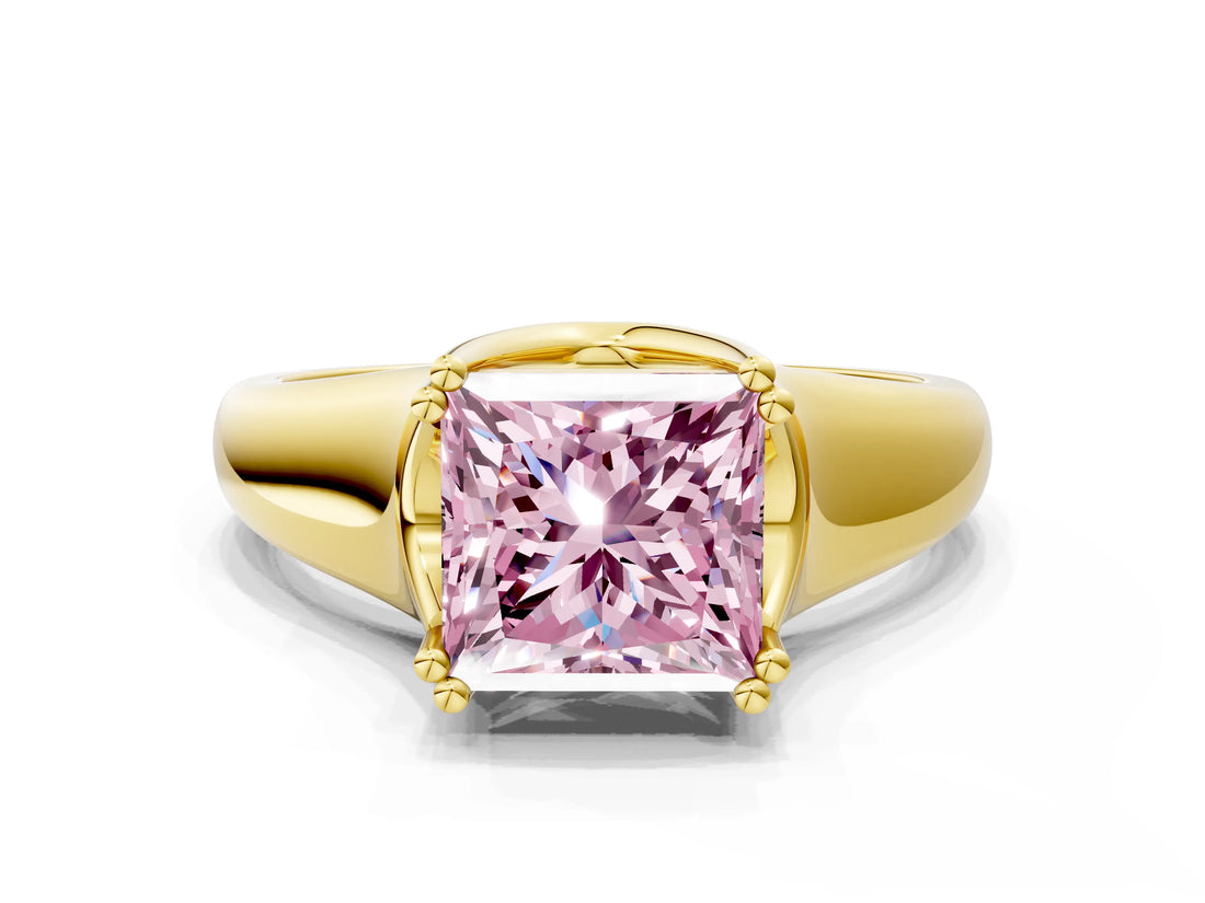 Yellow gold Fancy Pink Princess  Solitaire Diamond Ring with Six-Prong Cathedral Setting_32