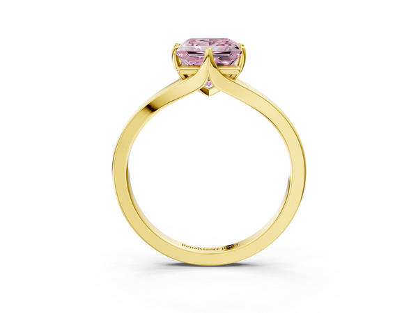 Yellow gold Fancy Pink Princess  Solitaire Diamond Ring with Six-Prong Setting and Tapered Band
