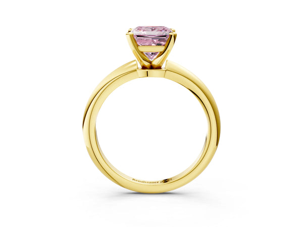 Yellow Gold Princess Cut Solitaire Engagement Ring Setting for Fancy Pink Center with Tapered Band