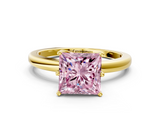 Yellow gold Fancy Pink Princess  Solitaire Diamond Ring with Six-Prong Setting on a Classic Band