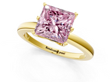 Yellow gold Fancy Pink Princess  Solitaire Diamond Ring with Six-Prong Setting on a Classic Band_1