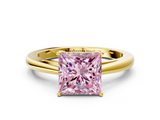 Yellow gold Fancy Pink Princess  Solitaire Diamond Ring with Split Shank and Four-Prong Setting