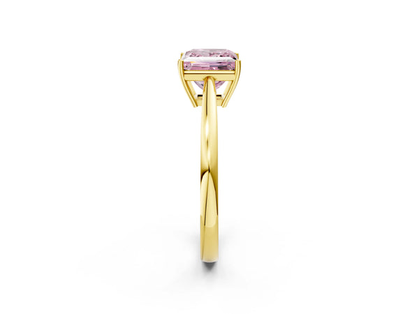 Yellow gold Fancy Pink Princess  Solitaire Diamond Ring with Split Shank and Four-Prong Setting
