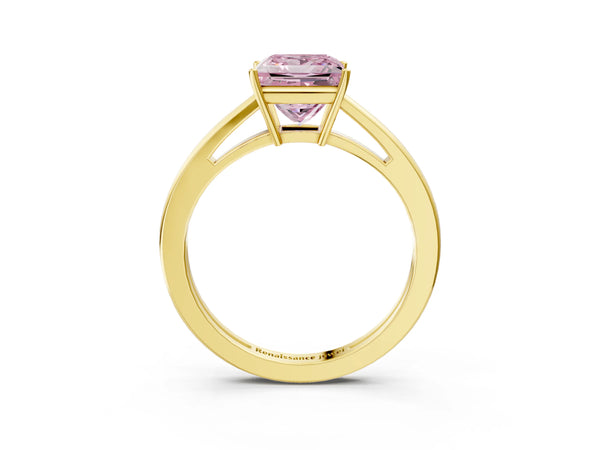 Yellow gold Fancy Pink Princess  Solitaire Diamond Ring with Split Shank and Four-Prong Setting