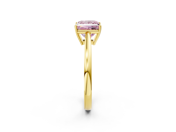 Yellow gold Fancy Pink Princess  Solitaire Diamond Ring with Split Shank and Four-Prong Setting