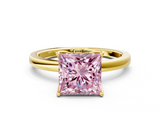Yellow gold Fancy Pink Princess  Solitaire Diamond Ring with Thin Band and Four-Prong Setting