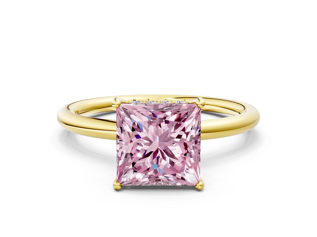 Yellow gold Fancy Pink Princess  Solitaire Diamond Ring with a Classic Band and Four-Prong Setting 1
