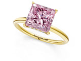 Yellow gold Fancy Pink Princess  Solitaire Diamond Ring with a Classic Band and Four-Prong Setting 2