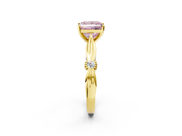 Yellow gold Fancy Pink Princess  Solitaire Diamond Twisted Band with Four-Prong Setting