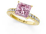 Yellow gold Fancy Pink Princess  Solitaire Diamond with Pavé Band and Four-Prong Setting_1