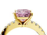 Yellow gold Fancy Pink Princess  Solitaire Diamond with Pavé Band and Four-Prong Setting_4