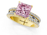 Yellow gold Fancy Pink Princess  Solitaire Diamond with Pave and Channel Set Band_1