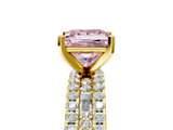 Yellow gold Fancy Pink Princess  Solitaire Diamond with Pave and Channel Set Band_5
