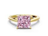 Yellow gold Fancy Pink Princess  Solitaire Engagement Ring with Four-Prong Setting and Classic Band