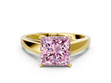 Yellow gold Fancy Pink Princess  Solitaire Engagement Ring with Four-Prong Setting and Tapered Band_3