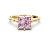 Yellow gold Fancy Pink Princess  Solitaire Engagement Ring with Six-Prong Setting and Classic Band