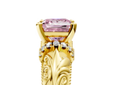 Yellow gold Fancy Pink Princess  Solitaire Filigree Engagement Ring with Halo and Prong Setting_5