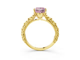 Yellow gold Fancy Pink Princess  Solitaire Floral Milgrain Engagement Ring_34