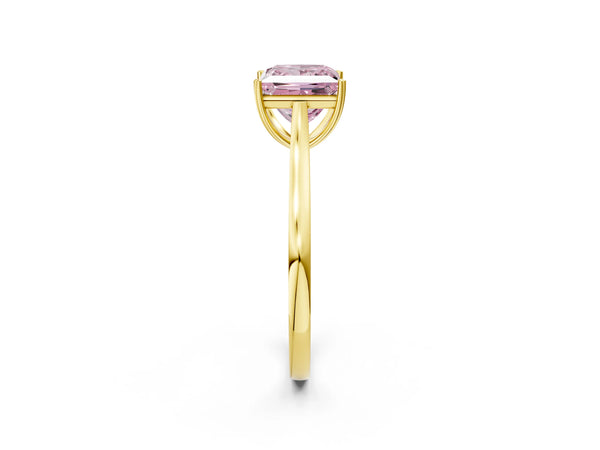 Yellow gold Fancy Pink Princess  Solitaire Heart Prong Engagement Ring with Tapered Band