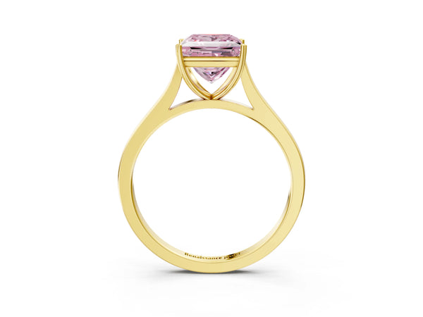 Yellow gold Fancy Pink Princess  Solitaire Heart Prong Engagement Ring with Tapered Band