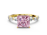 Yellow gold Fancy Pink Princess  Solitaire Marquise Side Stone Prong Setting Ring