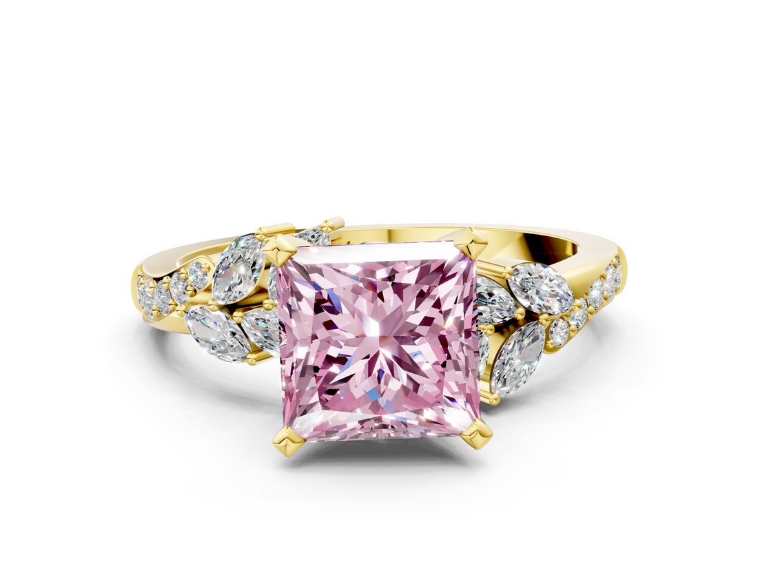 Yellow gold Fancy Pink Princess  Solitaire Marquise Twist Band with Six-Prong Setting