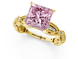 Yellow gold Fancy Pink Princess  Solitaire Milgrain Diamond Engagement Ring with Bezel and Marquise Band_1