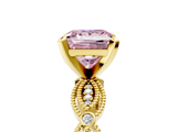 Yellow gold Fancy Pink Princess  Solitaire Milgrain Diamond Engagement Ring with Bezel and Marquise Band_5