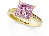 Yellow gold Fancy Pink Princess  Solitaire Pavé Band Prong Setting Ring_1