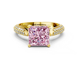 Yellow gold Fancy Pink Princess  Solitaire Pavé Diamond Engagement Ring with Four-Prong Setting