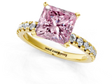 Yellow gold Fancy Pink Princess  Solitaire Pave Diamond Engagement Ring with Four-Prong Setting_1