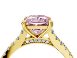 Yellow gold Fancy Pink Princess  Solitaire Pave Diamond Engagement Ring with Prong Setting_4