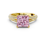 Yellow gold Fancy Pink Princess  Solitaire Pave Split Shank Engagement Ring with Six-Prong Setting
